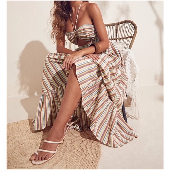 Boho Stripes Halter Flowy Maxi Dress - Picture 8 of 8